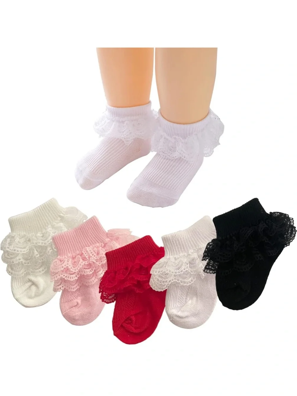 Adeimoo Newborn Baby Girls Socks Lace Ruffle Frilly 6-12 Monthe Set